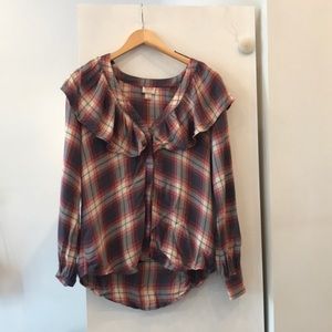 Plaid Ruffle Button Down Blouse